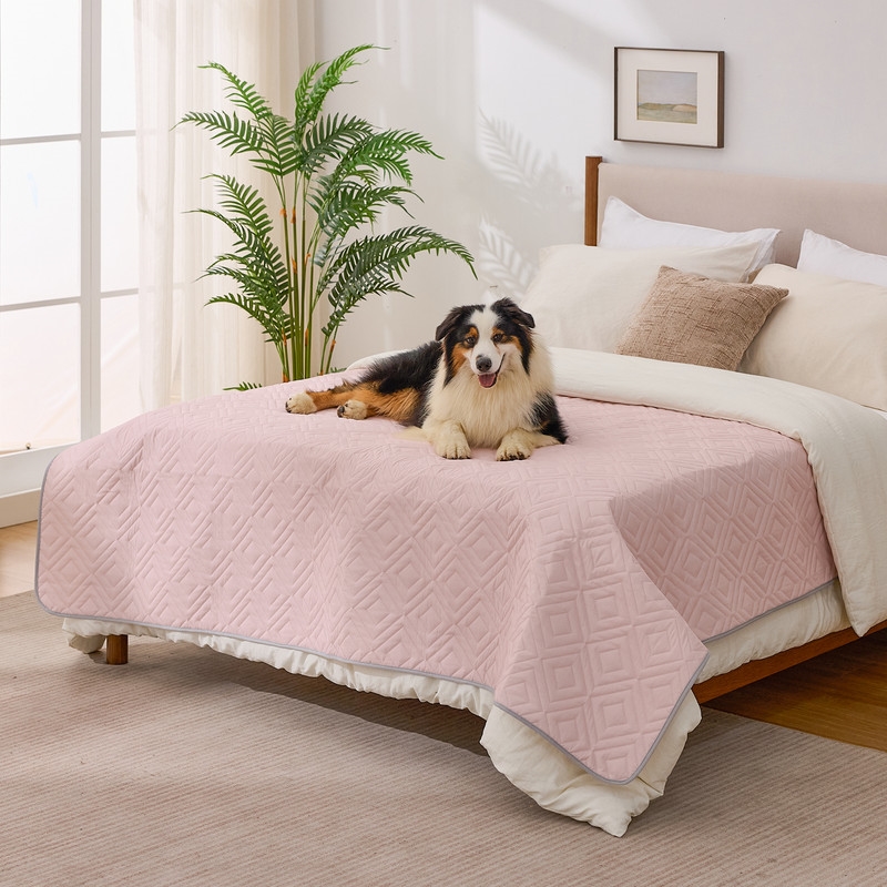 Waterproof Dog Bed Cover, Non-Slip Couch Furniture Protector, Pee Proof Pet Hair Resistant Blanket, Pink, 68' x 82'