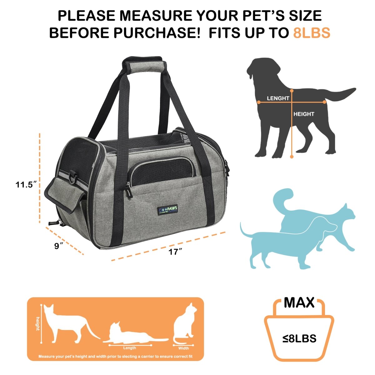 Picture of Jespet PBC-8643SG JESPET Soft-Sided Kennel Pet Carrier for Small Dogs&#44; Cats&#44; Puppy&#44; Airline Approved Cat Carriers Dog Carrier Collapsible&#44; Travel Handbag & Car Seat
