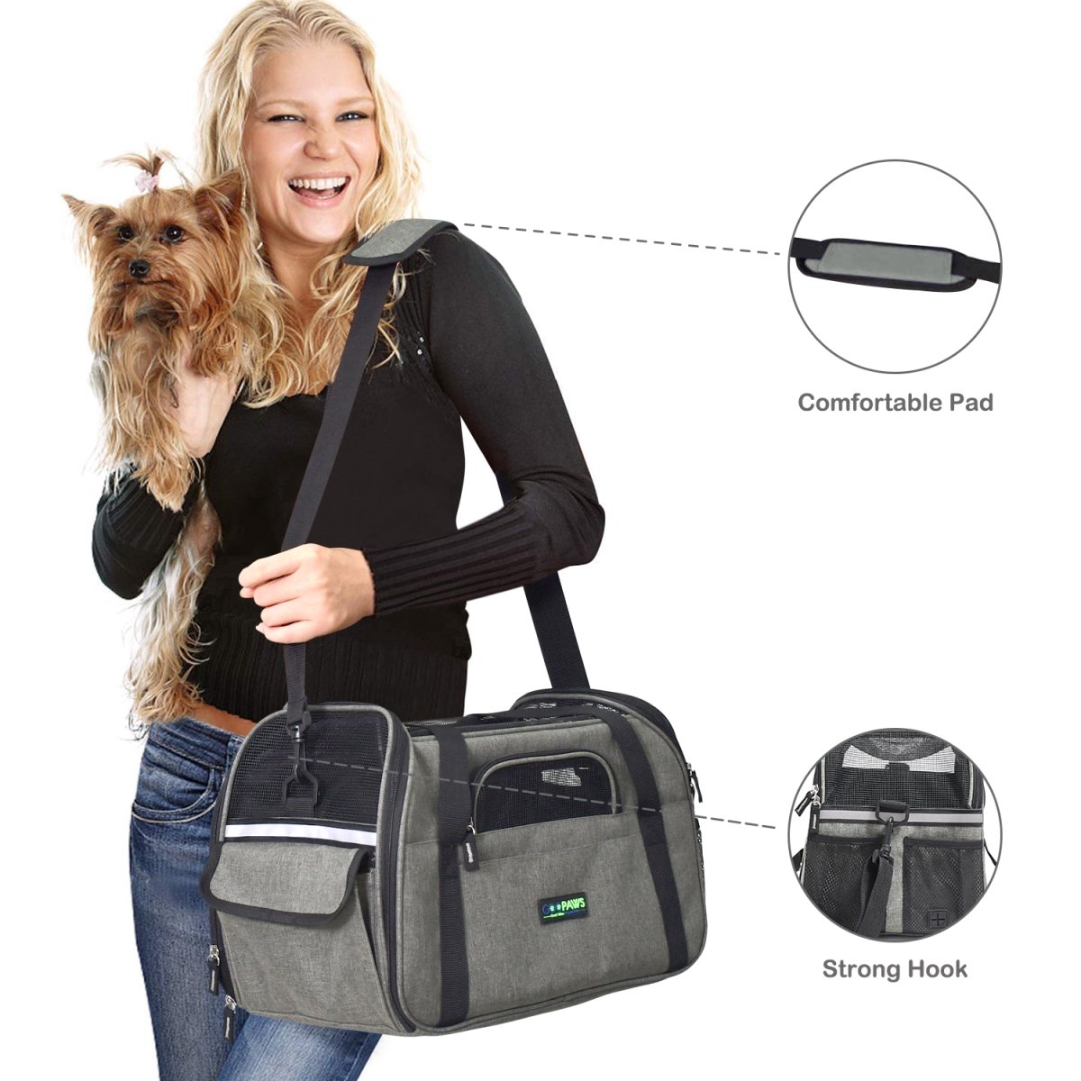 Picture of Jespet PBC-8643SG JESPET Soft-Sided Kennel Pet Carrier for Small Dogs&#44; Cats&#44; Puppy&#44; Airline Approved Cat Carriers Dog Carrier Collapsible&#44; Travel Handbag & Car Seat
