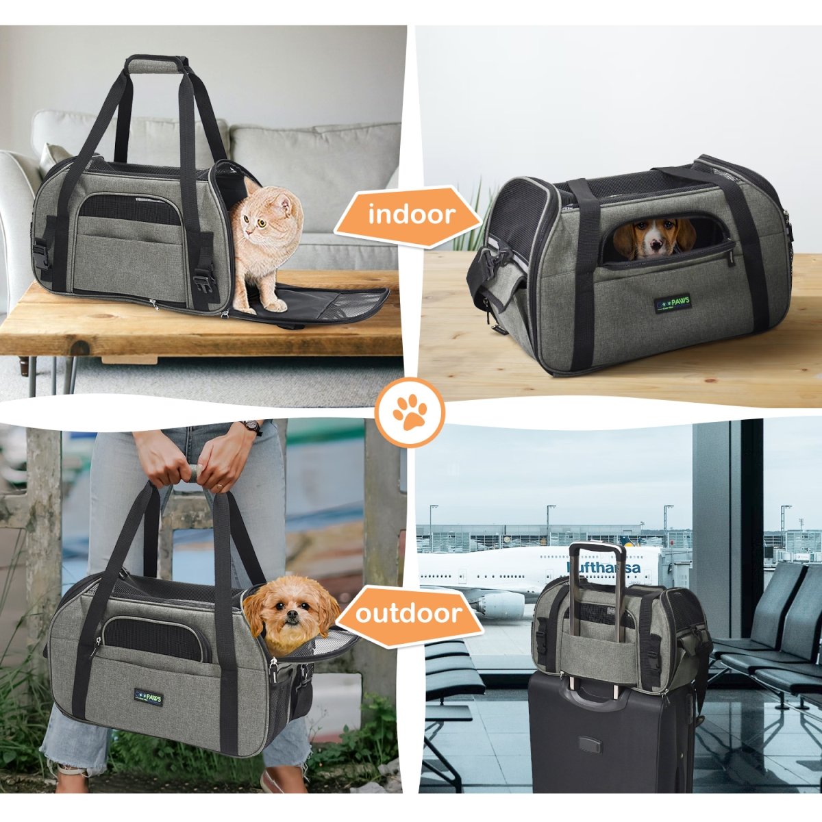 Picture of Jespet PBC-8648SG JESPET Soft-Sided Kennel Pet Carrier for Small Dogs&#44; Cats&#44; Puppy&#44; Airline Approved Cat Carriers Dog Carrier Collapsible&#44; Travel Handbag & Car Seat