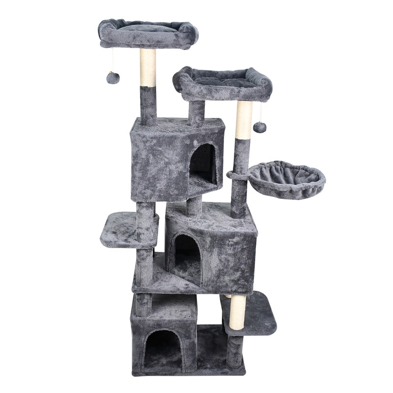Picture of GOOPAWS SCF6200-BK GOOPAWS Multi-Level 57-in Faux Fur Cat Tree & Condo with Hammock&#44; Dark Grey