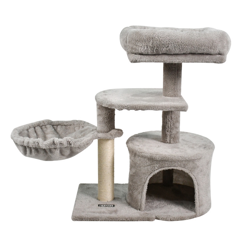 SCF6205-LG  Multi-Level 57-in Faux Fur Cat Tree & Condo with Hammock, Grey