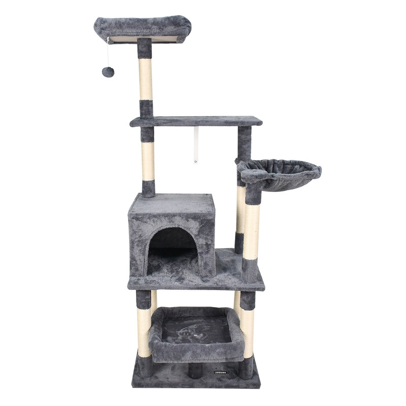 Picture of GOOPAWS SCF6186-BK GOOPAWS 3-Tier 50-in Faux Fur Cat Tree & Condo&#44; Grey