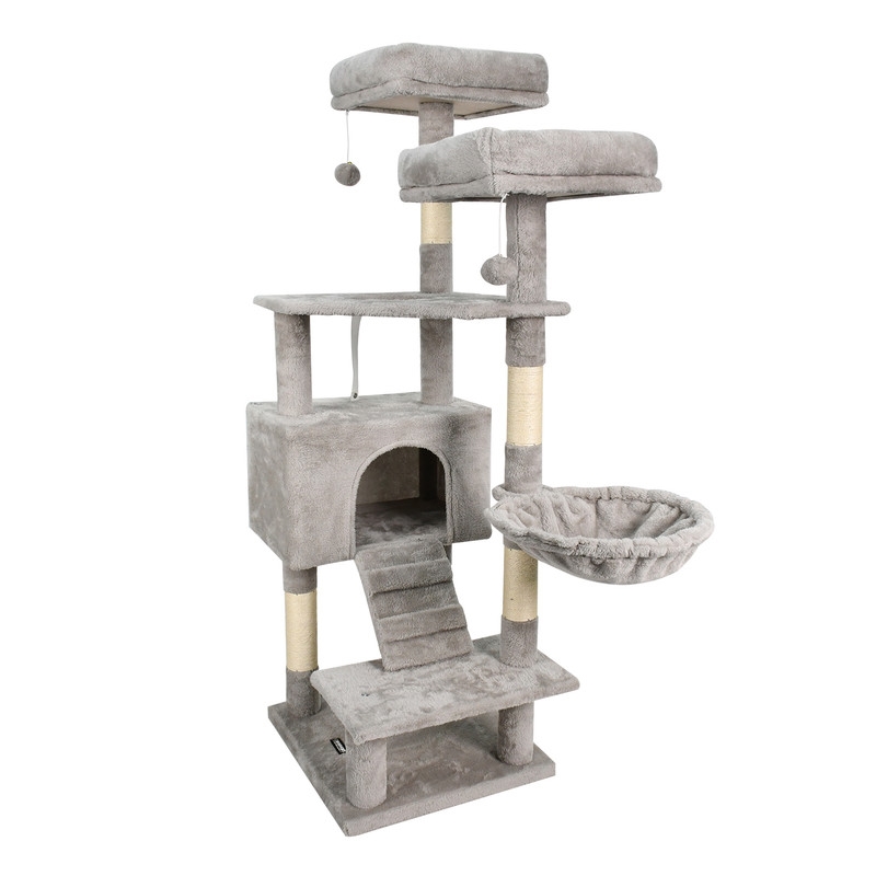 Picture of GOOPAWS SCF6204-LG GOOPAWS Multi-Level 65-in Faux Fur Cat Tree & Condo&#44; Dark Grey