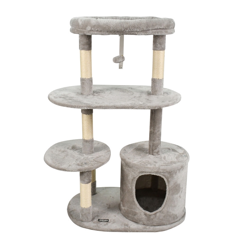 Picture of GOOPAWS SCF6190-LG GOOPAWS 3-Tier 48-in Faux Fur Top Perch Cat Tree & Condo&#44; Grey