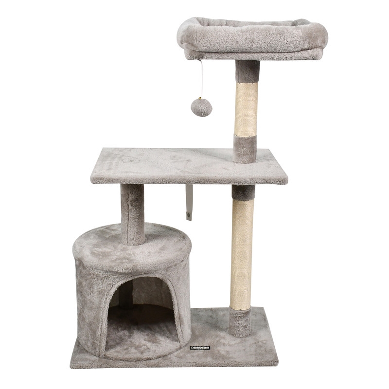 Picture of GOOPAWS SCF6195-LG GOOPAWS 38-in Faux Fur Top Perch Cat Tree & Condo with Basket&#44; Grey