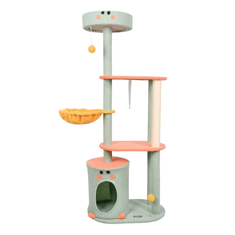 Picture of GOOPAWS SCF6170-GN GOOPAWS Multi-Level 63-in Faux Fur Cat Tree & Condo with Hammock&#44; Grey
