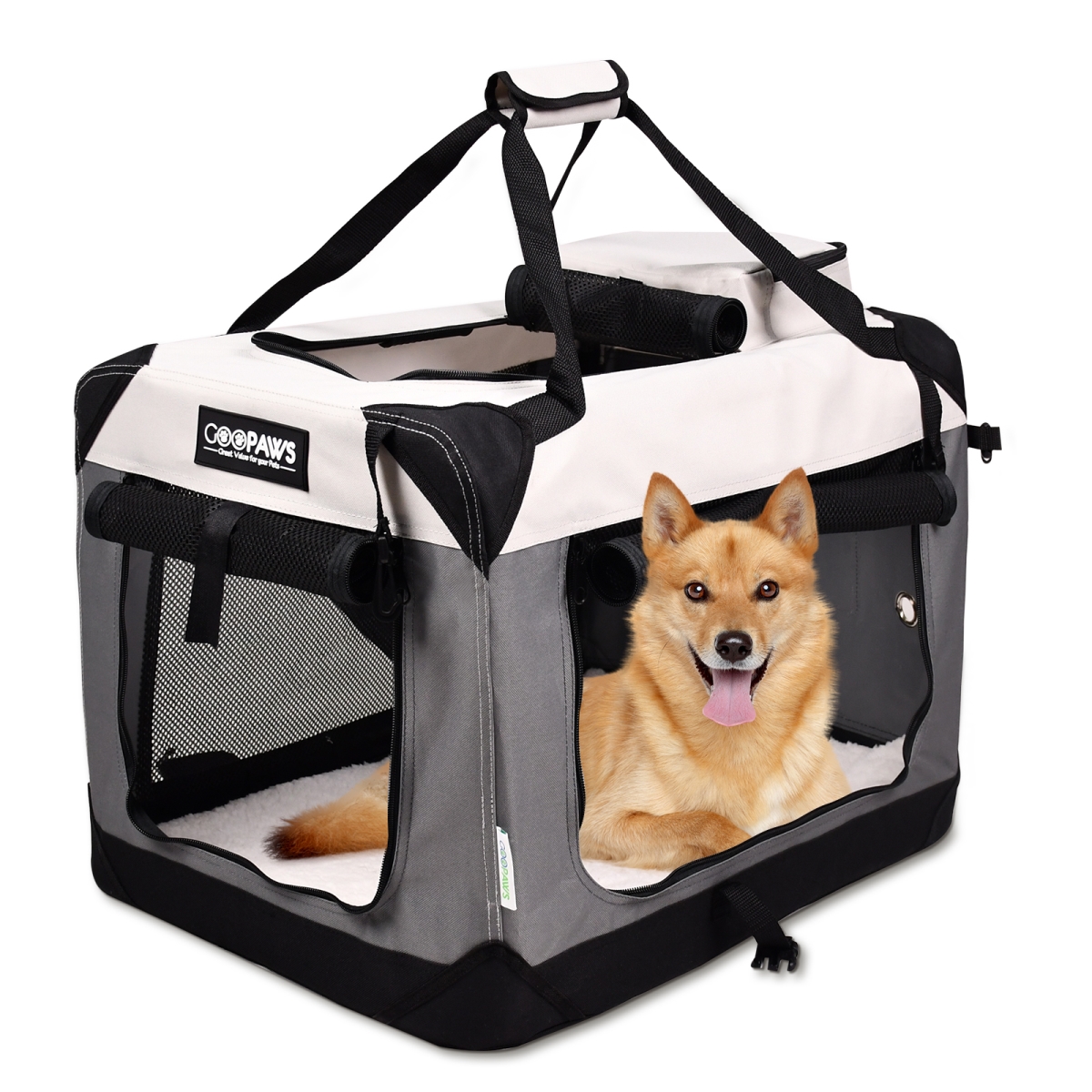 PSC-30LG  3-Door Collapsible Soft-Sided Dog & Cat Crate, Light Grey, 30in