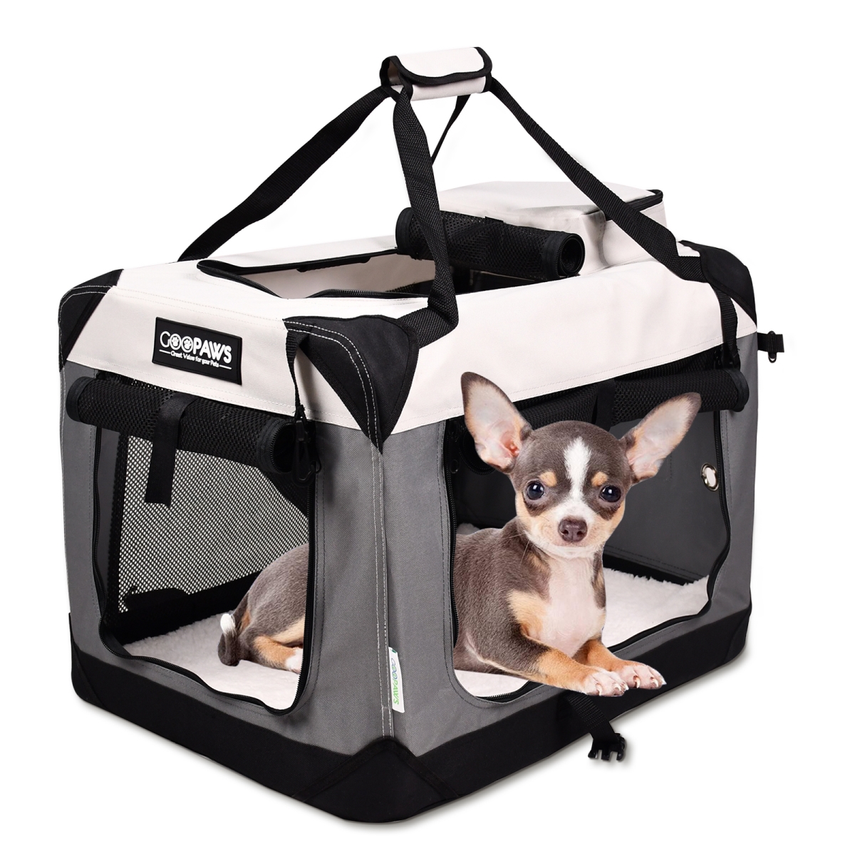 PSC-24LG  3-Door Collapsible Soft-Sided Dog & Cat Crate, Light Grey, 24in
