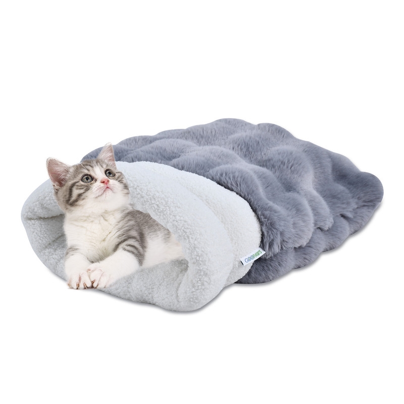 CBD-2117GR  4 in 1 Self Warming Cat Sack Bed Cave, Grey
