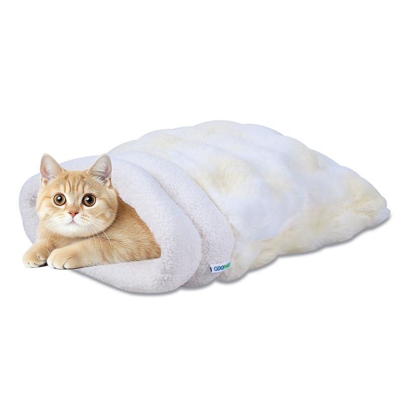 CBD-2117CR   4 in 1 Self Warming Cat Sack Bed Cave, Cream