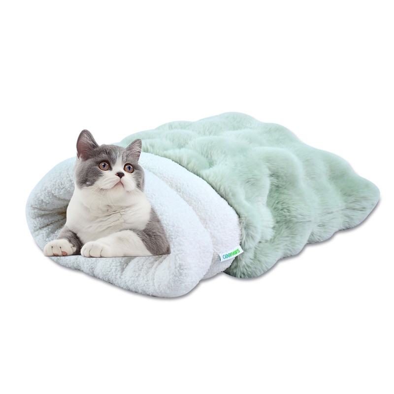 CBD-2117SG   4 in 1 Self Warming Cat Sack Bed Cave, Green