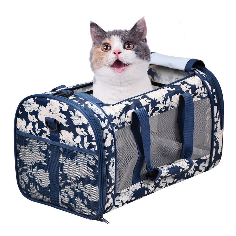 PTC-1911BWF  Soft-Sided Airline-Approved Travel Dog & Cat Carrier, Medium, Blue White Floral