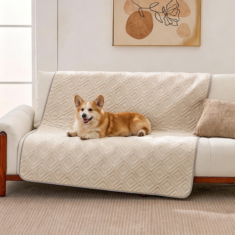 Waterproof Dog Bed Cover, Non-Slip Couch Furniture Protector, Pee Proof Pet Hair Resistant Blanket, Khaki, 50' x 60'