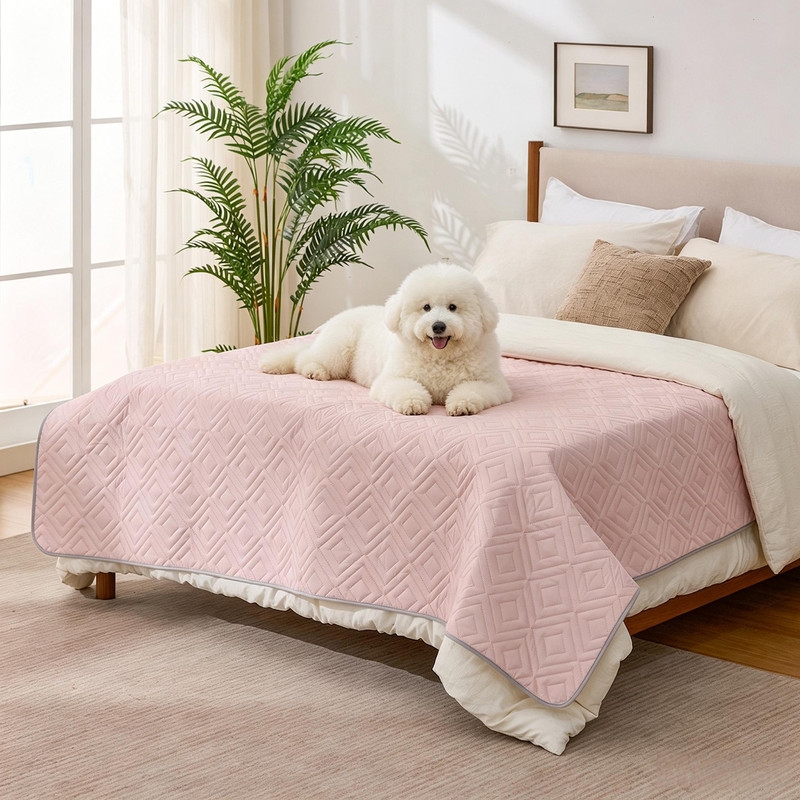 Waterproof Dog Bed Cover, Non-Slip Couch Furniture Protector, Pee Proof Pet Hair Resistant Blanket, Pink, 82' x 102'