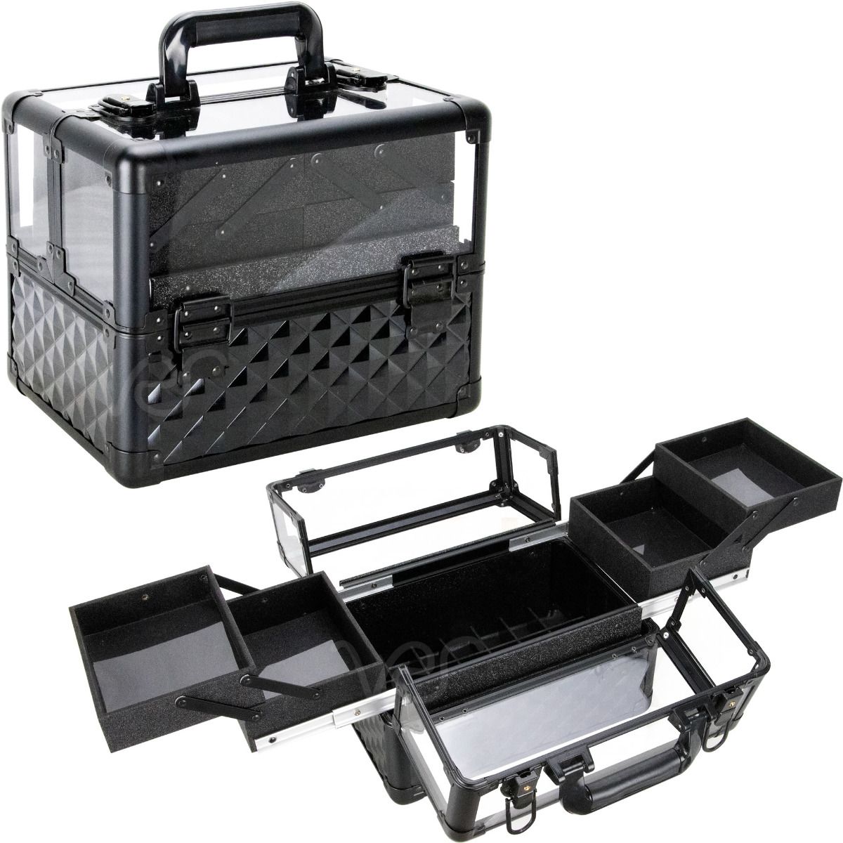3.8 mm Diamond Acrylic & Professional Cosmetic Makeup Nail Artistry Train Case, Black