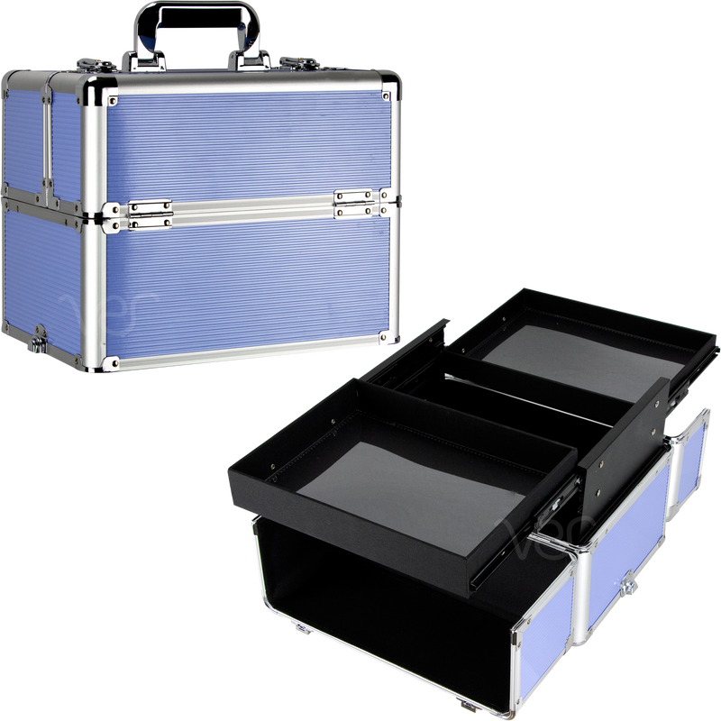Stripe Professional Aluminum Upgradeable 2 Lockable Sliding Tray Makeup Train Case, Lavender - Large