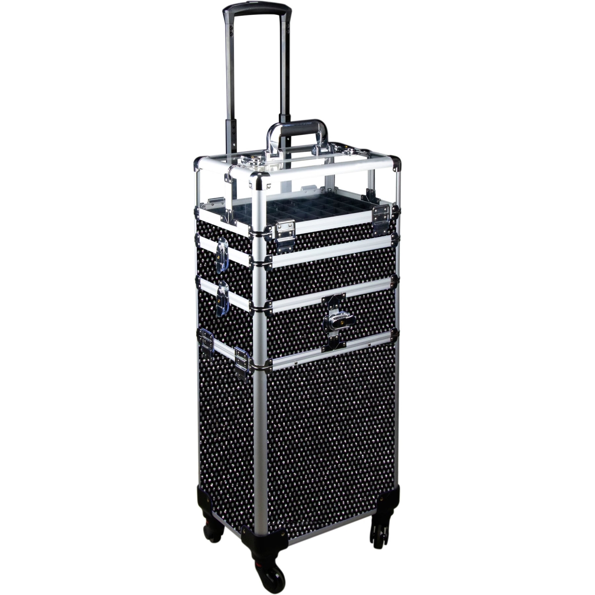 Picture of Ver Beauty JMT002-41 7 in. 1 Four Wheels Professional Rolling Makeup Nail Tech Case with Clear Panel Nail Polishes Holder & Removable Tray&#44; Black