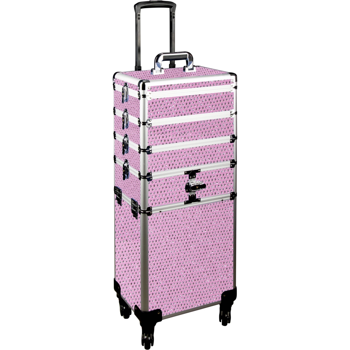 Picture of Ver Beauty JMT003-43 9 in. 1 Four Wheels Professional Rolling Makeup Nail Tech Case with 3 Removable Tray & Nail Polishes Holder&#44; Pink