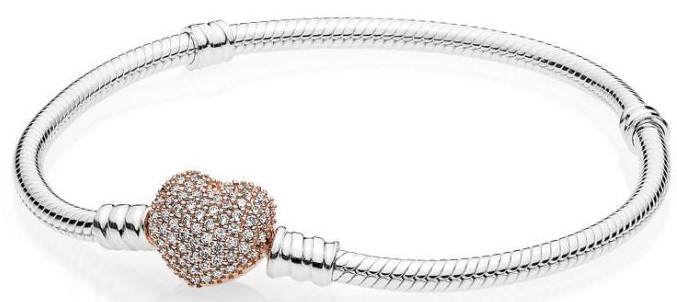 Picture of Pandora 586292CZ-21 21 cm Rose Pave Heart Clasp Sterling Silver Bracelet