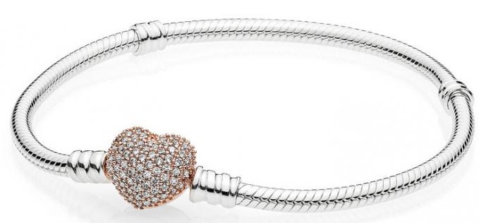 Picture of Pandora 586292CZ-23 23 cm Rose Pave Heart Clasp Sterling Silver Bracelet