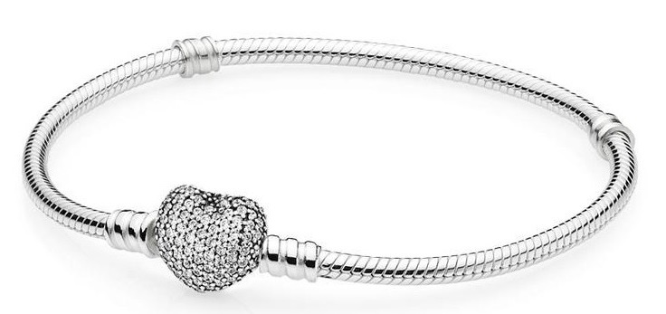 19 cm Moments Silver Bracelet with Pave Heart Clasp