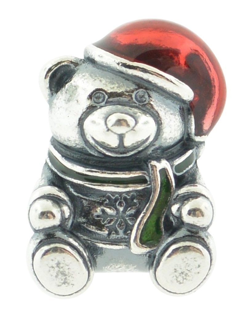 791391ENMX Christmas Bear Charm Red & Green Enamel