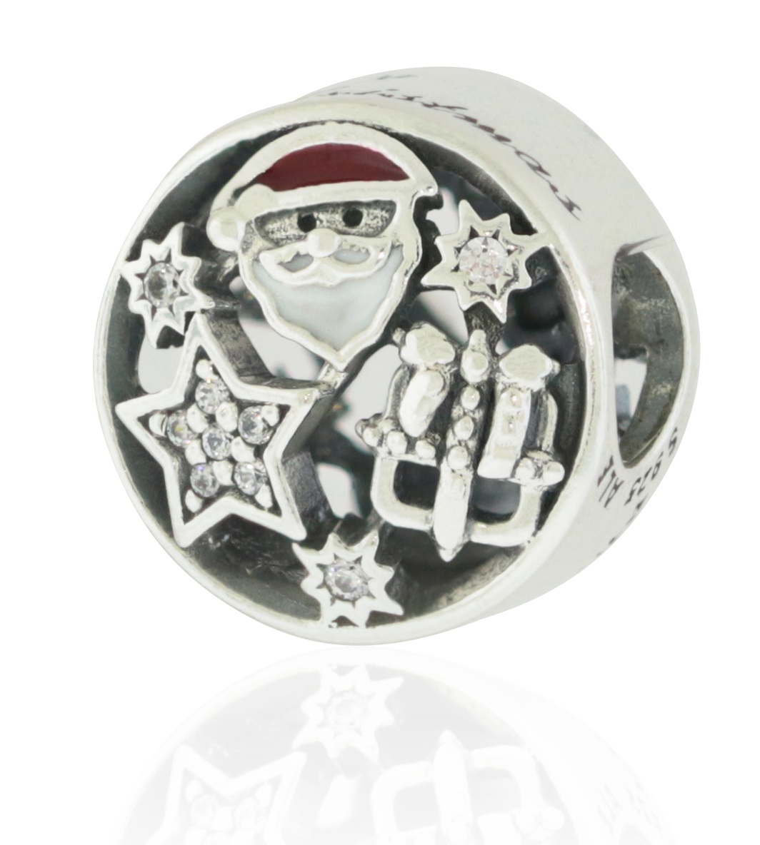 796364CZ Silver Enamel Christmas Joy CZ Bead Charm