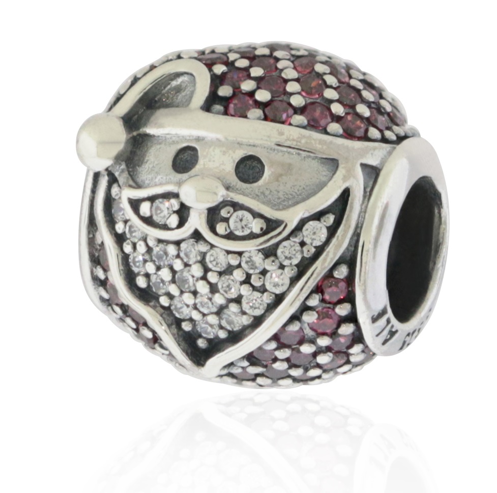 796385CZR Silver Sparkling Jolly Santa CZ Bead