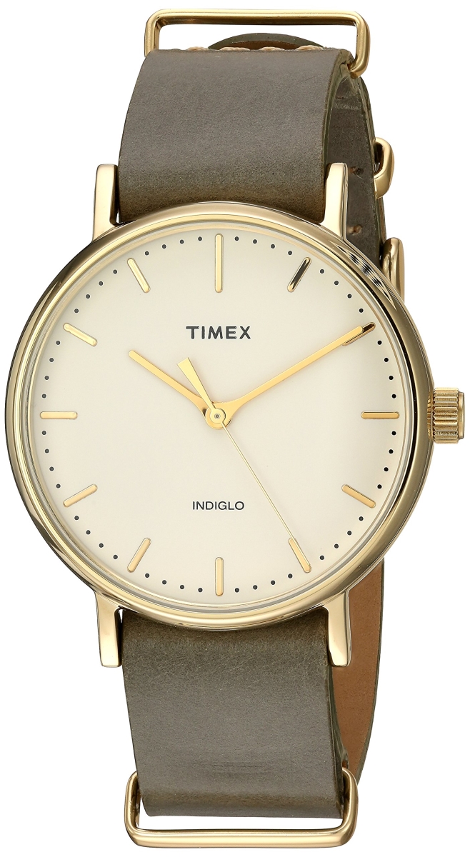 TW2P98500 Unisex Fairfield 37 Olive Leather Slip-Thru Strap Watch