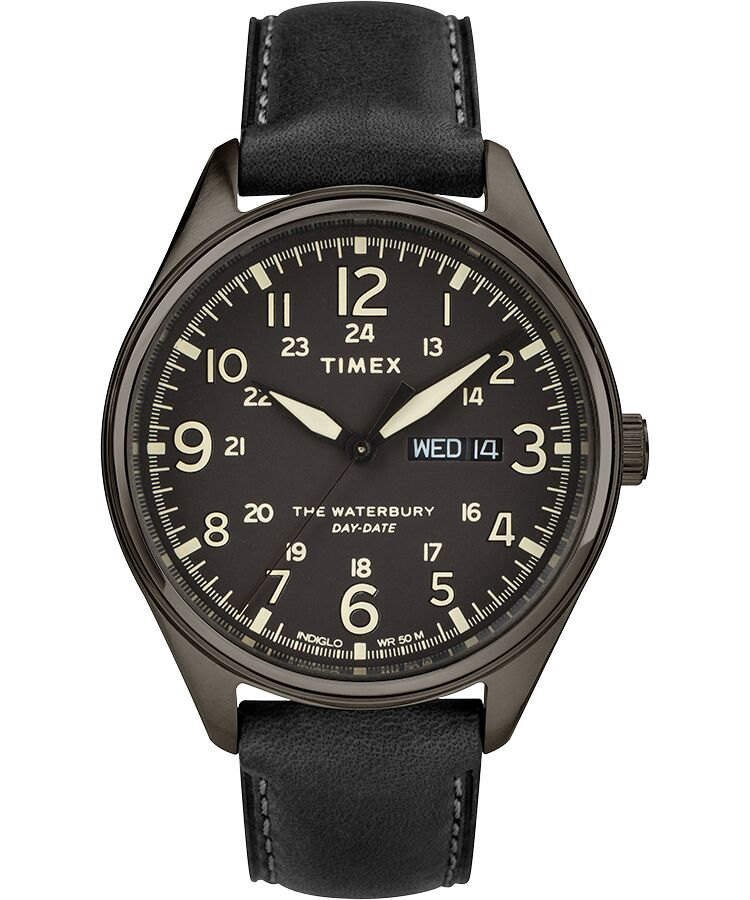TW2R89100VQ The Waterbury Leather Mens Black Dial Watch