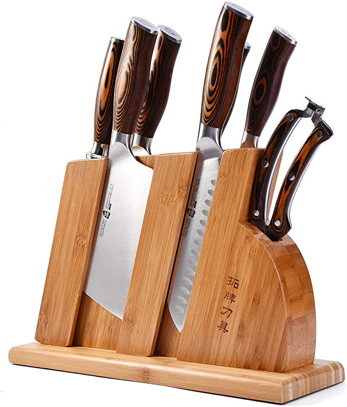 Picture of Tuo TC0710 Cutlery Knife Set with Wooden Block - Honing Steel & Shears with Pakkawood Handle