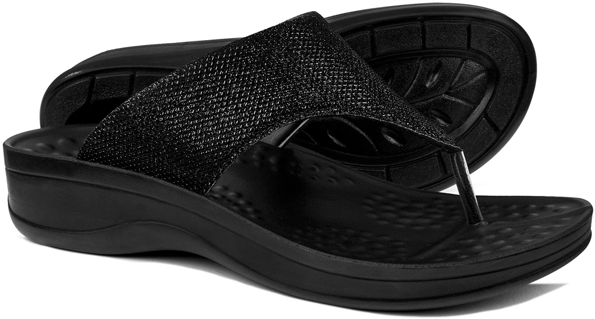 Picture of Aerothotic L0804-B-6 Comfortable Orthopedic Arch Support Flip-Flops & Sandals for Women&#44; Jewel Black - Size 6