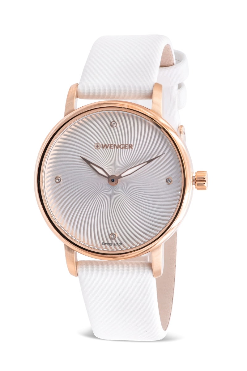 Picture of Wenger 01.1721.101 Ladies Urban Donnissima White Satin Watch, Gold