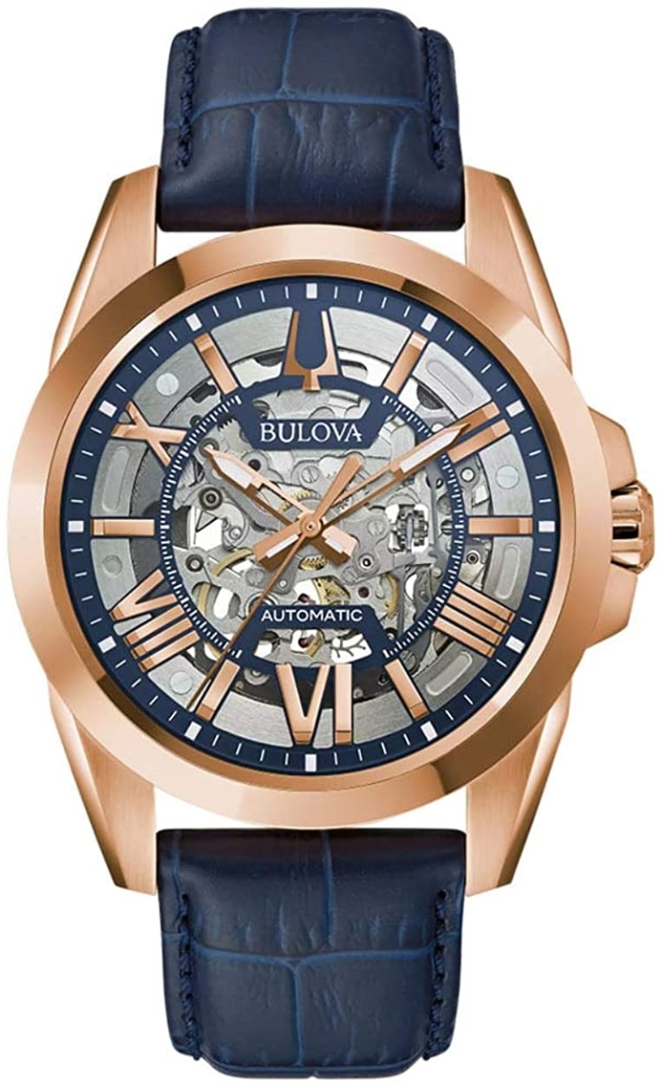 Picture of Bulova 97A161 Mens Sutton Automatic Skeleton Dial Watch&#44; Rose Gold
