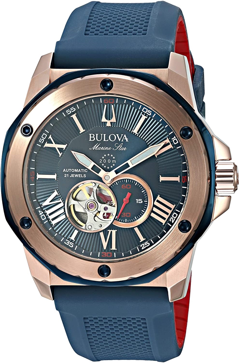 Picture of Bulova 98A227 Unisex Marine Star Rose Gold Watch with Stainless Steel Case&#44; Blue