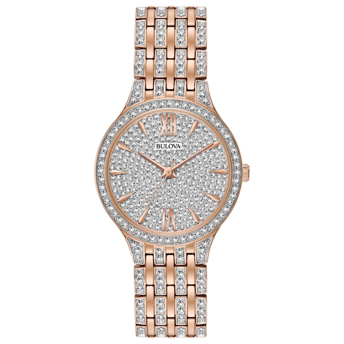 Picture of Bulova 98L235 Stainless Steel Phantom Rose Gold-Tone Crystal Ladies Watch&#44; Silver Dial