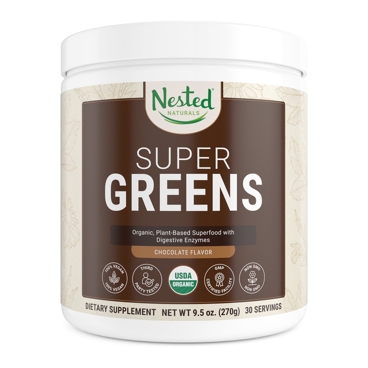 Picture of Nested Naturals SG-CHOC No.1 Super Greens Superfood Powder - 100 Percent Usda Organic Non-Gmo Vegan Supplement