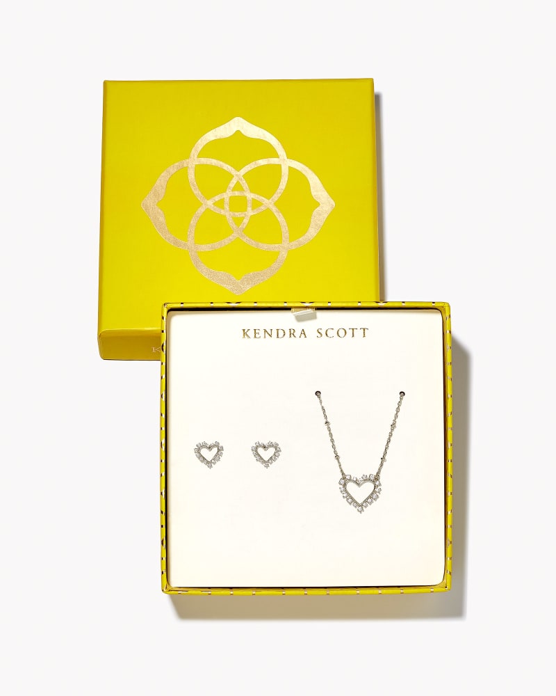 Picture of Kendra Scott 4217719941 Silver Ari Heart Necklace & Earrings Gift Set