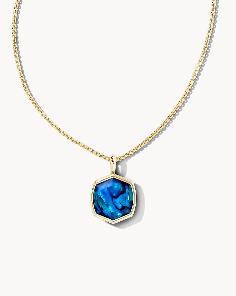 Davis Gold Long Pendant Necklace - Navy Abalone - 30 Inch - Adjustable Length