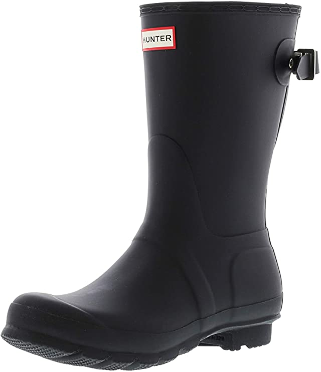 WFS1013RGL-BLK-7 Womens Original Short Back Adjustable Rain Boots, Black Gloss - Size 7 -  HUNTER
