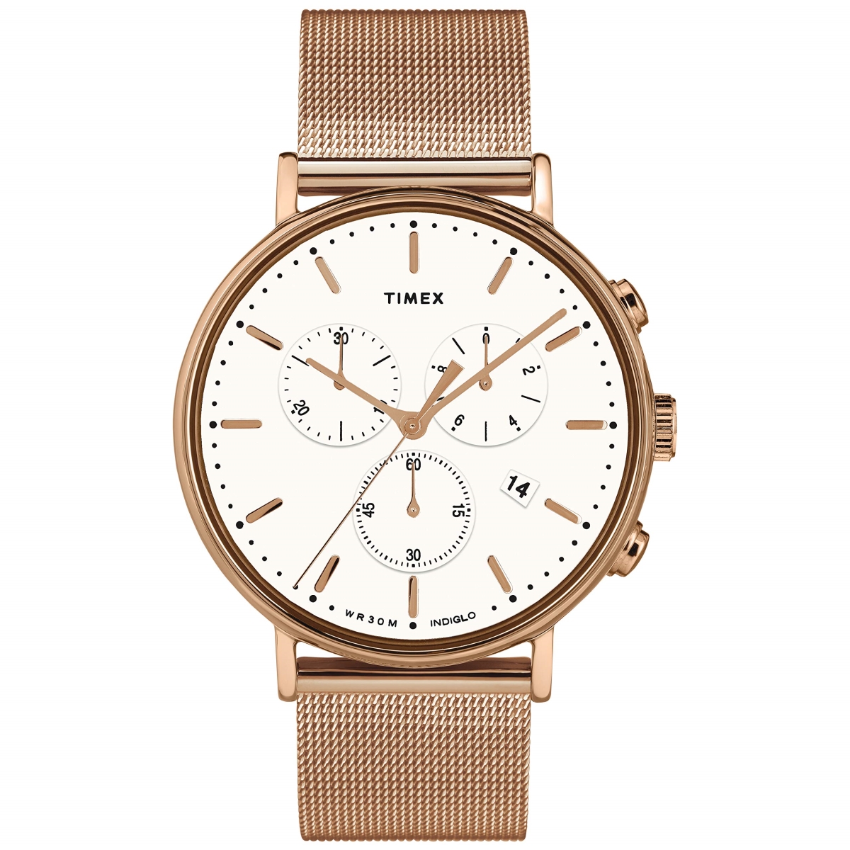 41 mm Fairfield Chrono Rose Gold-Tone Case White Dial Mesh Band Watch -  The Gem Collection, TH3288972