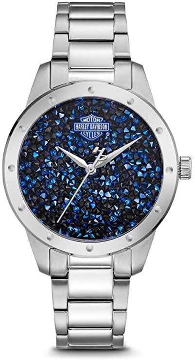 Picture of Harley-Davidson 76L188 Womens Crystal Rock Sparkles Stainless Steel Watch&#44; Blue