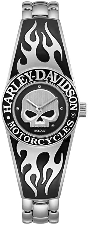 Picture of Harley-Davidson 76L190 Womens Flames Willie G.Skull Stainless Steel Bangle Watch