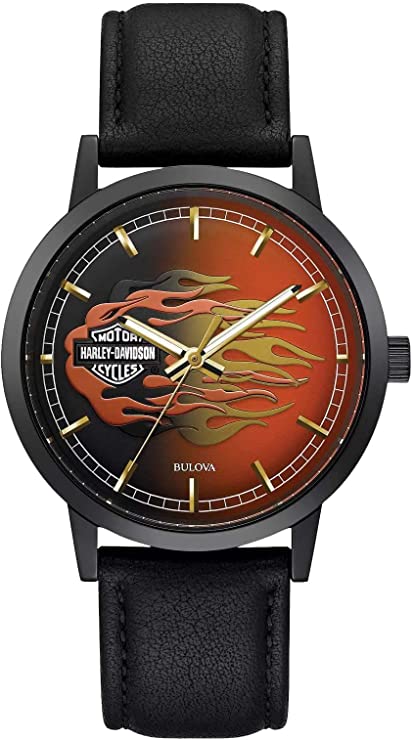 Picture of Harley-Davidson 78A123 Mens Flames Embody Bar & Shield Leather Watch