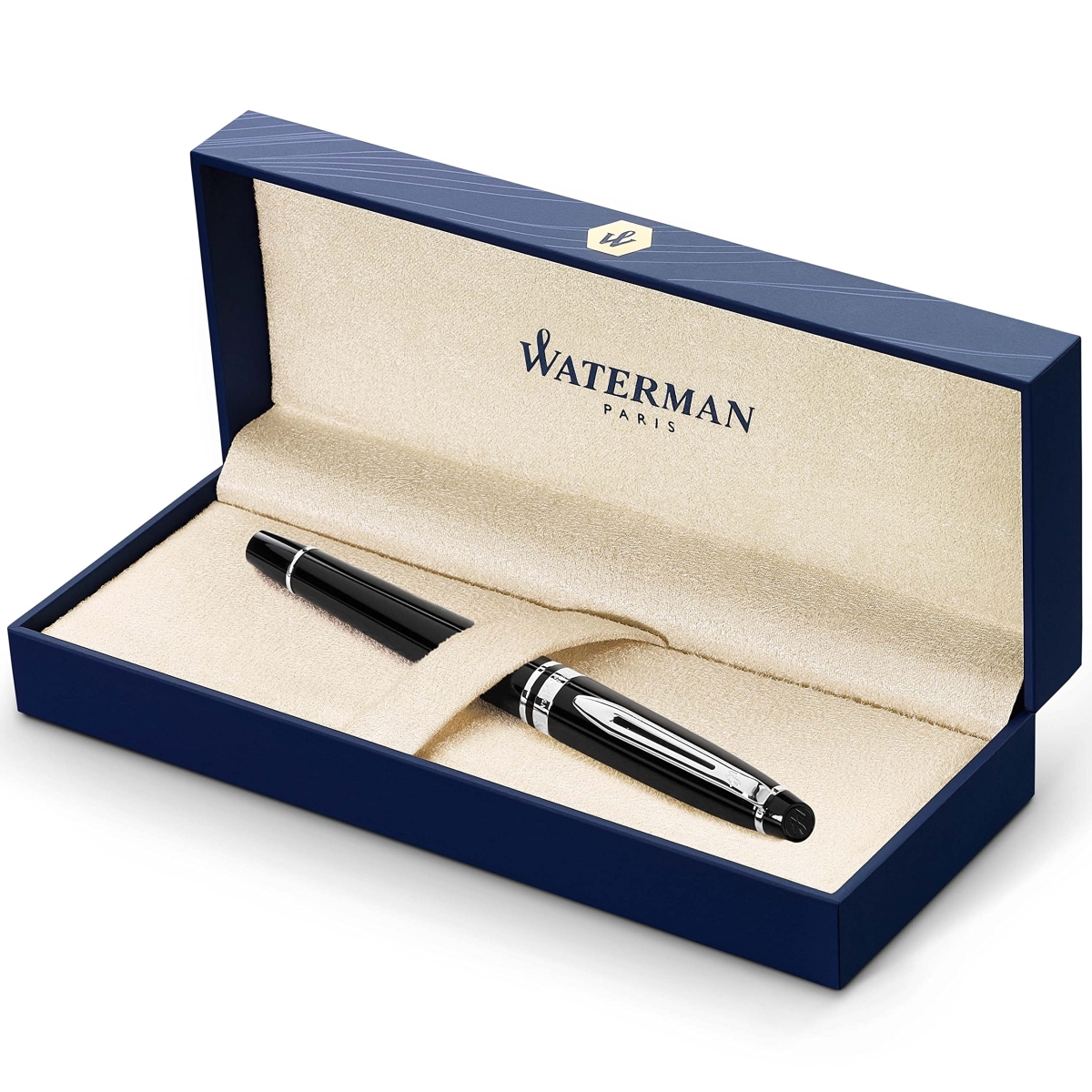 Expert Rollerball Pen for Chrome Trim & Fine Point with Black Ink Cartridge, Gloss Black -  Waterman, WA313105