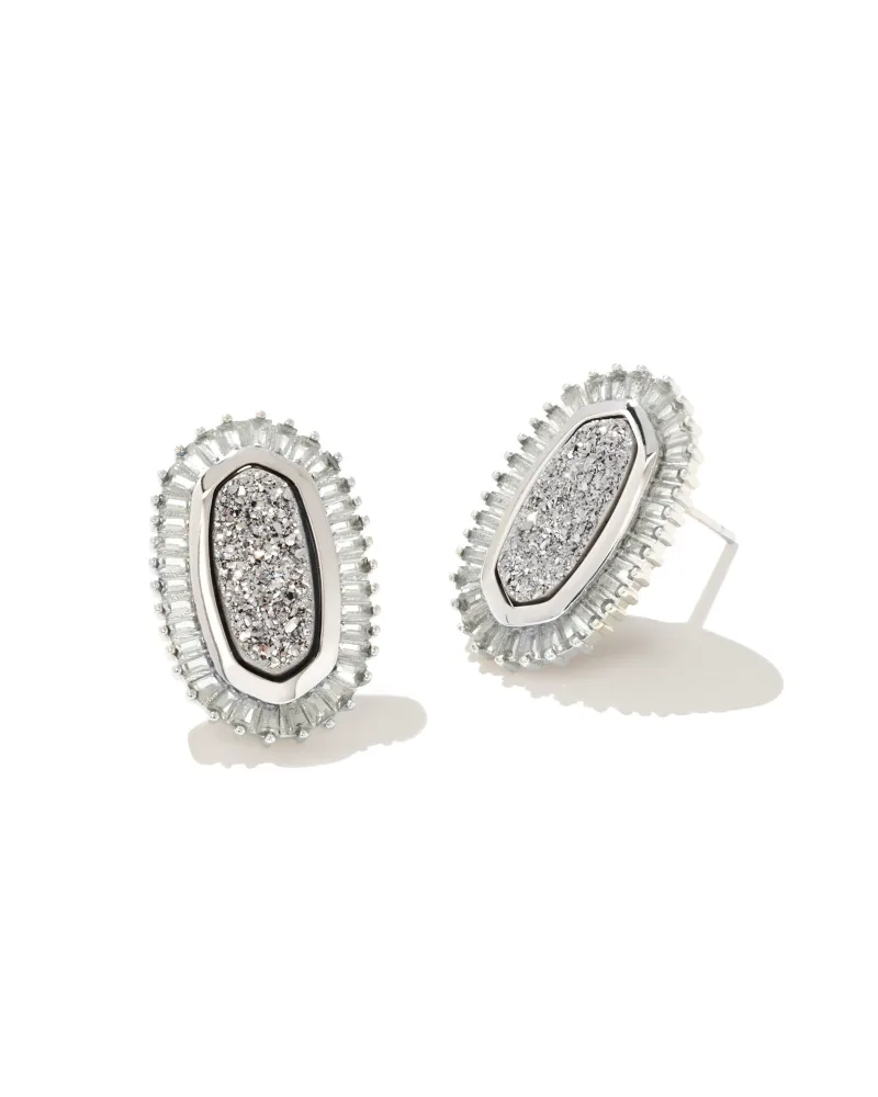 9608802849 Baguette Ellie Silver Stud Earrings in Platinum Drusy