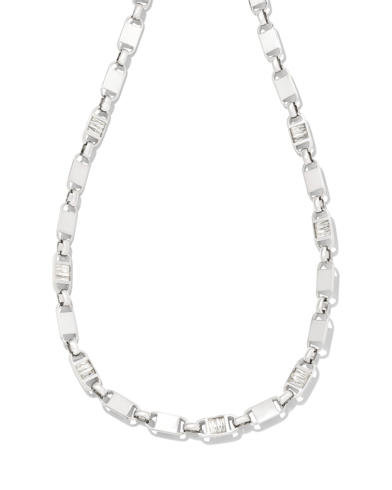 Kendra Scott 9608802370 Womens Jessie Chain Necklace, White Crystal & Silver