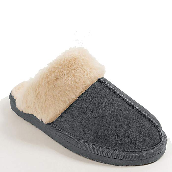 40885-CHARCOAL-6 Women Chesney Fur Lined Slippers, Charcoal - Size 6