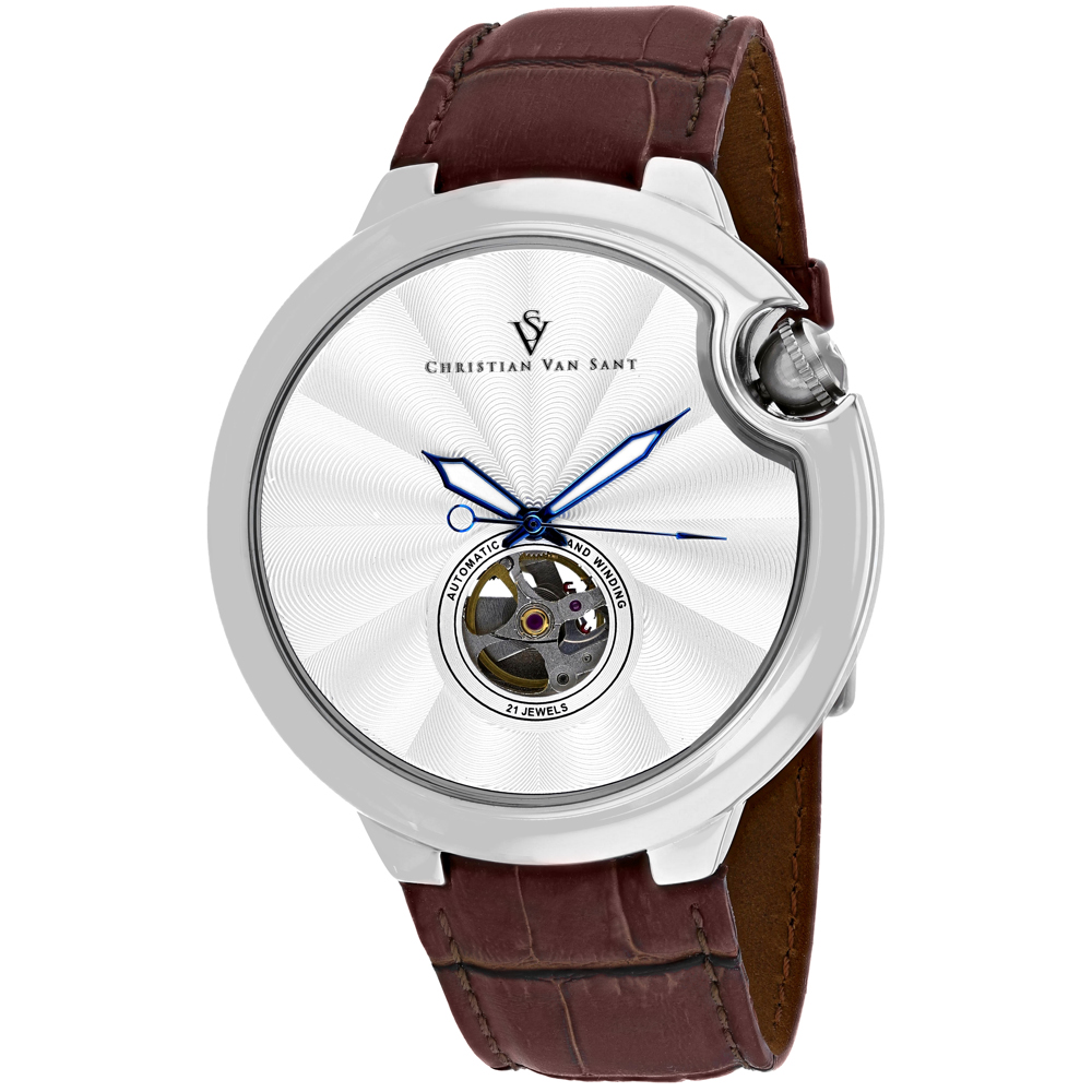 CV0141 Cyclone Automatic Silver Dial Round Mens Watch  Brown